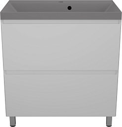 Style Line Тумба с кварцевой раковиной серый шелк Манхэттен 80 Plus эмаль белая матовая – фотография-1